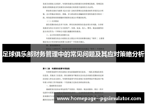 足球俱乐部财务管理中的常见问题及其应对策略分析